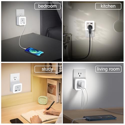 Image of Night Lights Plug Into Wall 4 Pack Rechargeable Battery Backup Light Dusk to Dawn Sensor Night Light with Outlet Expander for Adults Kids Bedroom, Kitchen, and Bathroom (4, cool white, 5000K)