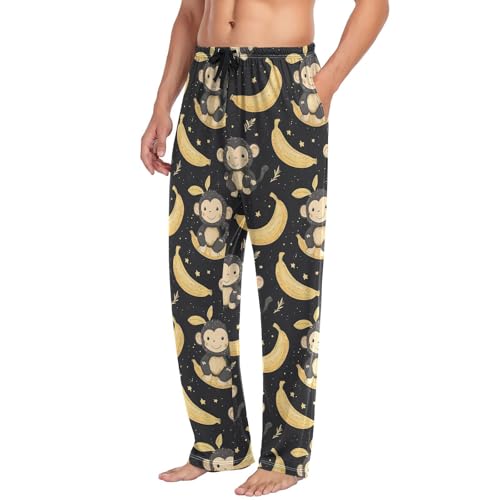 Mens Pajama Pants Monkey Banana Black Soft Lounge Sleep Pj Bottoms with Drawstring Pockets4