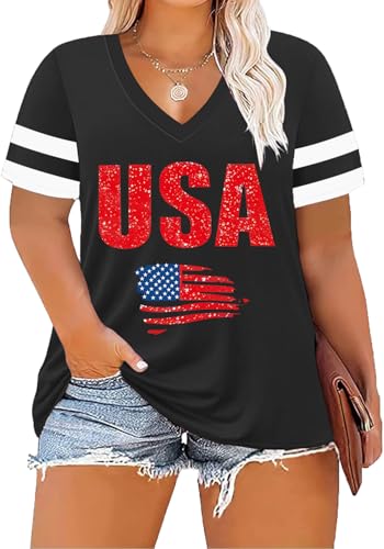Image of ForHailey Women's Plus Size Short Sleeve Tee Shirt V Neck Basic Ladies Loose Fit T Shirt 1X-5X