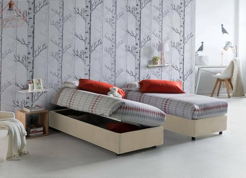 Talamo Italia - Einzelbett Melissa, Containerbett mit Stoffbespannung, 100% Made in Italy, Seitliche Öffnung, passend für Matratze 80x190 cm, Beige