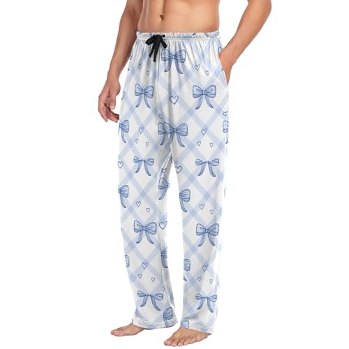 Men’s Cute Bows Pajama Pants with Pockets, Comfortable Lounge Sleep Bottoms#4974