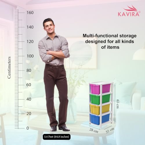 Image of Kavira Plastic Drawer Storage Tower - Space Organizer|Multi,4 Layer