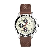 Fossil Men's Sport Tourer Chronograph Leather Watch, FS6042, Brown/White, 42 mm