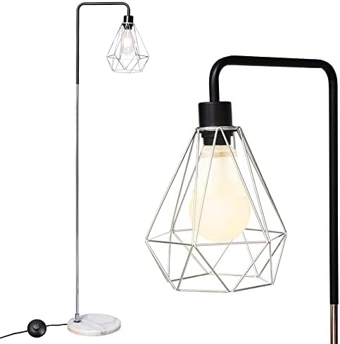 INMOZATA Industrial Floor Lamp with Foot Swith, Mordern Floor Lamp with Metal Diamond Cage Lampshade, Reading Lamp Floor Standing with Marble Base, Retro Floor Lamp for Living Room, Dining Room