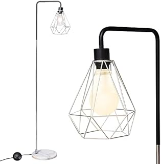 INMOZATA Industrial Floor Lamp with Foot Swith, Mordern Floor Lamp with Metal Diamond Cage Lampshade, Reading Lamp Floor Standing with Marble Base, Retro Floor Lamp for Living Room, Dining Room
