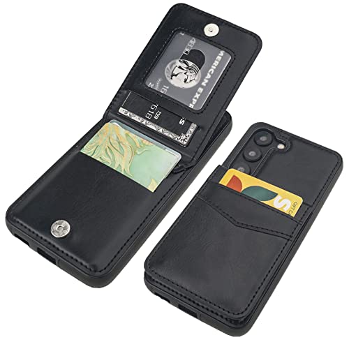 KIHUWEY Compatible with Samsung Galaxy S23 Case Wallet with Credit Card Holder Flip Premium Leather Magnetic Clasp Kickstand Heavy Duty Protective Cover for Samsung Galaxy S23 6.1 (Black)