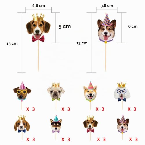 Cake Deko Hund 24 Stück Kuchen Deko Hunde Cute Geburtstagstorte Deko Hund Tier Torten Topper Für Geburtstagsdeko, Themenparty, Babyshowerparty (B)