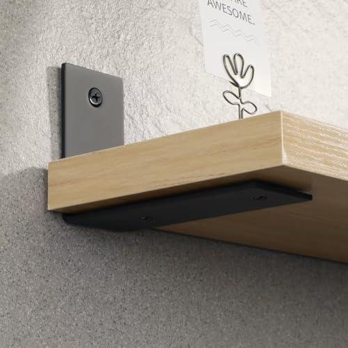 Mooche Schwarze Regalhalterungen, 4 Stück, Breite L-Förmige Wandhalterungen für Regale, Edelstahl, 90 °, Rechtwinklig, Regalträger für Holz