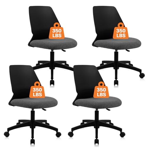 Image of CLATINA Armless Home Office Chair, Ergonomic Small Desk Chair with Wheels and Soft Thick Upholstered Cushion, Comfy Adjustable Height Swivel Computer Task Chair for Conference Waiting, Black, 4Pack