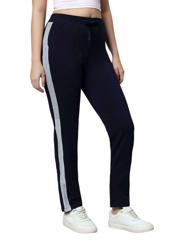Image of Women's Cotton Regular Fit Mid-Rise Solid Black Track Pant with Stretchable,Two Side Pockets