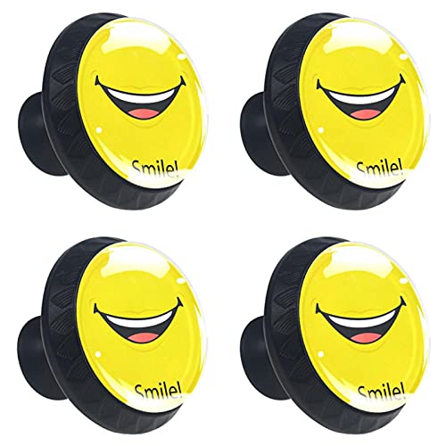 Boutons de placard ronds en verre jaune lot de 4 poignées motif émoji 30mm