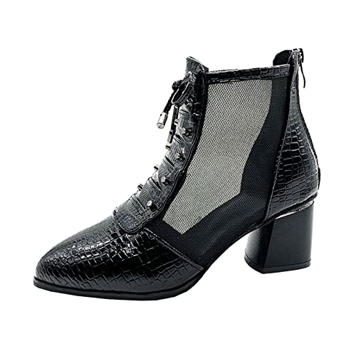 Baiomawzh Botas De Tacón Sexy Para Mujer Con Punta En Diseño Hueco Grueso Material Malla Y Cierre Cremallera Viajes Compras Salidas Informales Fiestas Festivales Música Reuniones Trabajo