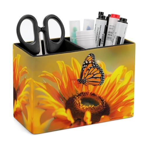 Beautiful Sunflower with Monarch Butterfly Funny Pen Holder with 2