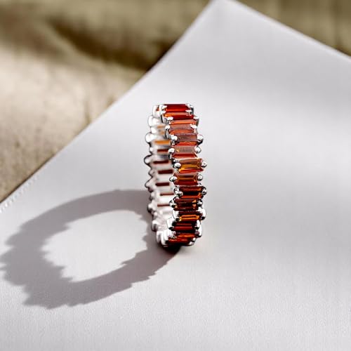 14K Solid Gold Garnet Wedding Band for Women, Baguette Cut Garnet Eternity Ring, Dainty Stackable Band, Promise Gift Jewelry, Timeless Minimalist Wedding Ring3