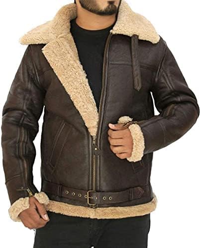 B3 Leather Bomber Jackets For Men Ginger Jacket - Bomber Shearling Sheepskin Leather Winter Jacket Brown