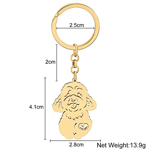 NEWEI Edelstahl Hund Schlüsselanhänger Cute Pet Hund Schlüsselanhänger für Frauen Mädchen Geldbörse Autoschlüssel Charms (Gold Plated Pudel)