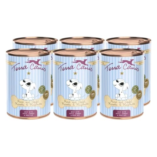 6 Latas 400 ML Comida Húmeda de Carne de Vacuno y Manzana para Perros Cachorros - ANIMALUJOS