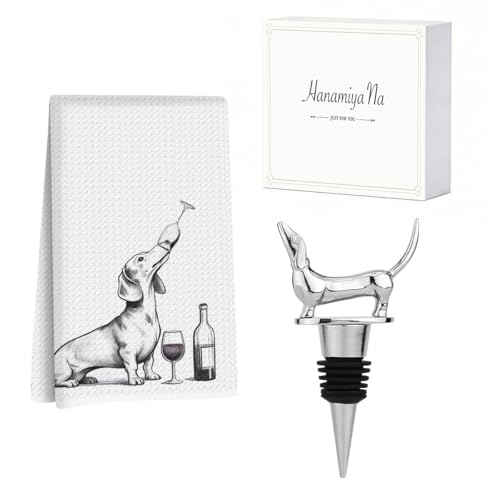 Image of Funny Dachshund Wine Kitchen Towels with Wine Bottle Stopper 24x14 Inches | Dachshund Gifts Reusable Dish Towels for Kitchen Bars Decor, Weiner Dog Gifts for Women Men Christmas Birthday Gift-6