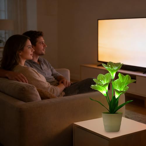 Image of Artificial Lily Fower Lamp - Artificial Potted Flower Light, Christmas Birthday Gifts for Women Wife Girlfriend Mom Anniversary Bedroom Bar Coffee Shop Night Light Lamp Home Decor