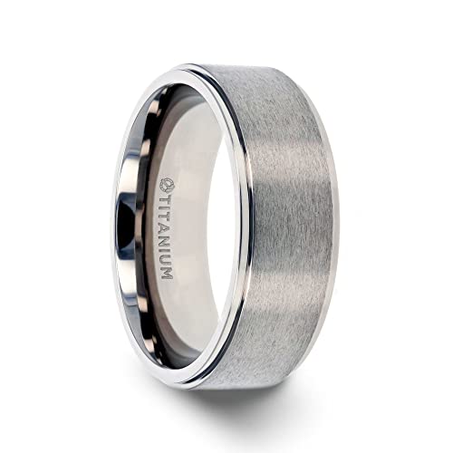 Thorsten Rhinox | Titanium Rings for Men | Lightweight Titanium | Comfort Fit | Custom Engraving | Brushed Raised Center Titanium Wedding Ring with Polished Step Edges - 6mm & 8mm