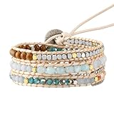 PLTGOOD Boho 3 Wrap Bead Bracelet for Men Women - Handmade Adjustable Natural Chakras Stone Crystal Beaded Bracelets Cuff Rope Yoga Healing Bracelet Bangle Hippie Jewelry