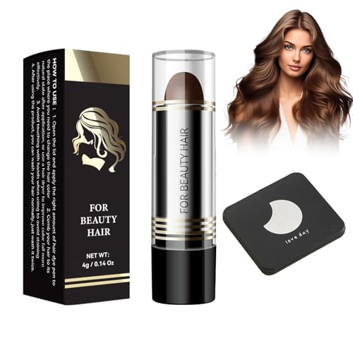 Pluma Temporal del Tinte del Pelo y Espejo plegable, Tinte Para El Cabello, Tizas para el Pelo Temporales, Lavables, coloración fácil, crea un color natural, marrón oscuro, shampoos3-6
