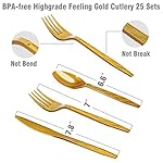 200 pieces of black and gold birthday party supplies, disposable happy birthday tableware set, gold plastic knives, forks, spoons, straws. Birthday themed tray, cup,25Guests (black) - Image 3