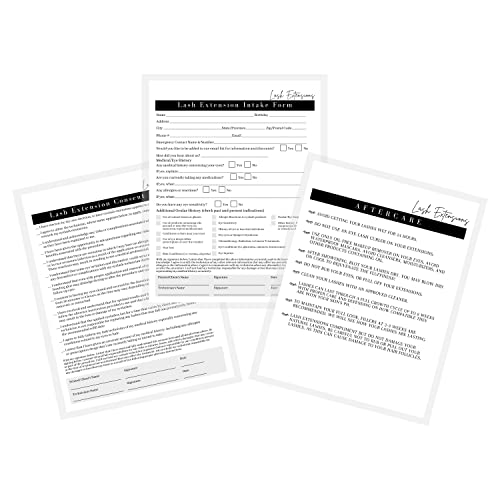 Lash Extension Consent, Intake, Aftercare Forms | 75 Pack | 8.5x11" Paper Size | Eyelash Extension Supplies