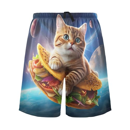 Men's Space Taco Cat Funny Pajama Shorts with Pocket and Drawstring S 202b4713