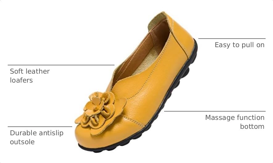 Image of Women's Slip-On Loafers, Comfortable Leather Walking Flats with Memory Foam Insole, Anti-Slip Casual Shoes for Work Office Driving