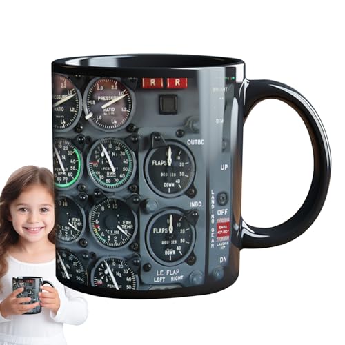 Liakyunf Taza Grande de Cerámica con Diseño de Panel de Instrumentos de Avión - Taza de Café Creativa y Portátil con Asa, Capacidad 400ml, Regalo para Pilotos y Entusiastas de la Aviación