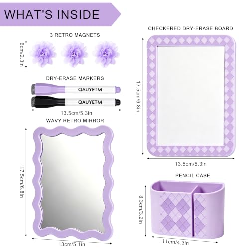 Image of 8 PCS Purple Locker Accessories Kit for Girls with Magnetic Mirror Whiteboard Pen Holder Flower Magnets Cute Aesthetic Locker Decoration Set for School Dorm Office Organization