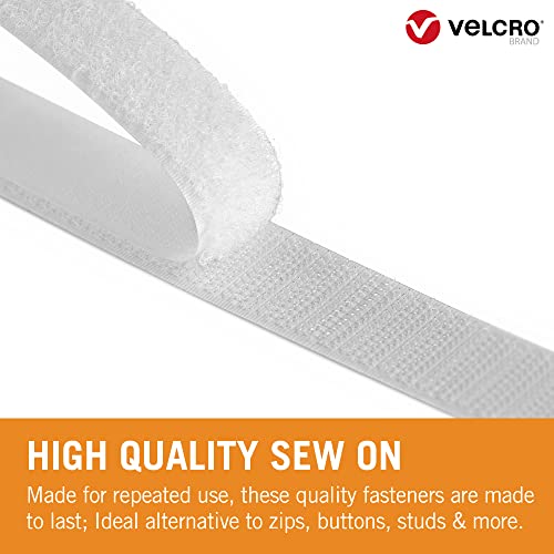 VELCRO® Brand | Sew & Stick Fabric Tape | Cut-to-Length Strong Hook & Loop Self Adhesive Sticky Tape Perfect for Crafting, Clothing Repairs & Hemming | White | 20mm x 5m