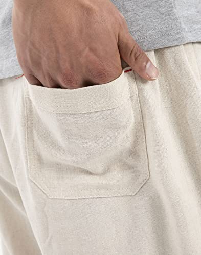 Bonnorth Men's Linen Loose Drawstring Elastic Waist Wide Leg Solid Casual Pants4