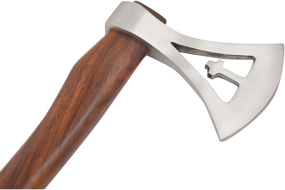 Hand Forged Viking Bearded Axe – 1075 High Carbon Steel, Handmade Medieval Style Camping & Hunting Axe with Ash Wood Handle and Leather Sheath (Cross)