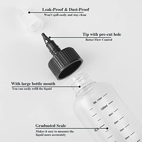 Besarme 2 Pack Applicator Bottle For Hair 4 Ounce Hair Oil Applicator Plastic Squeeze Bottle Root Hair Dye Bottle Twist-On Top Tip With Clear Graduated Scale #TOP2