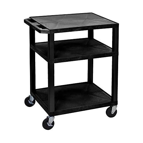 Luxor Mobile Black Multi-Purpose 3 Shelf Tuffy AV Cart With Putty Legs, Electric And Heavy Duty Casters