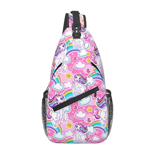 Cute cheerful unicorns rainbow Sling Backpack Unisex Crossbody Chest Bag Shoulder Chest Bag For Women Men Hiking Travel