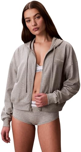 Calvin Klein Women's Full Zip Sweat Hoodie LV00QS7599 Sleep Top, Grey (Grey Heather), M