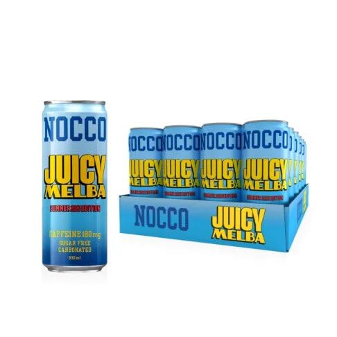 Boisson NOCCO BCAA 6 doses | Juicy Melba Édition été 2023 | Buxtrade | 330 ml | 105 mg de caféine