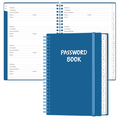 Password Book with Alphabetical Tabs - Large Size Password Keeper Journal Notebook for Computer & Website Logins, 6.4" x 8.5", Blue