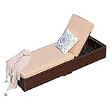Super Patio Outdoor Adjustable Pool Rattan Chaise Lounge Chair with Steel Frame, Beige Cushions, Brown PE Wicker