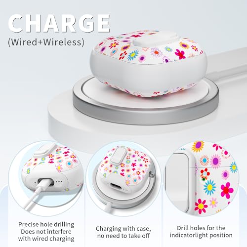 Image of for AirPods 4 Case with Safty Lock & Phone Stand,Cute Floral Pattern Style | PC & TPU Dual Layer Protective Cover with Keychain & Cleaner Pen for Apple AirPod 4th Generation 2024 Women (Cornflower)