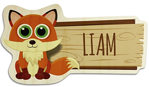printplanet Türschild aus Holz mit Namen Liam - Motiv Fuchs - Namensschild, Holzschild, Kinderzimmer-Schild