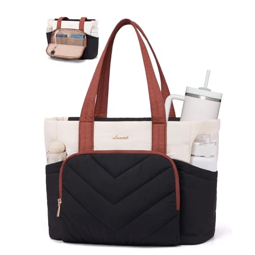 LOVEVOOK Duża torebka damska, lekka, wyściełana torba na laptopa 15,6 cala, torba robocza dla nauczyciela, idealna na uniwersytet biznesowy do szkoły biura, Schwarz Beige Braun, 15.6 Zoll