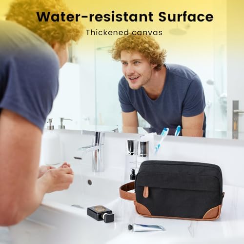 Vorspack Toiletry Bag Hanging Dopp Kit for Men Water Resistant Canvas Shaving Bag with Large Capacity for Travel- Black