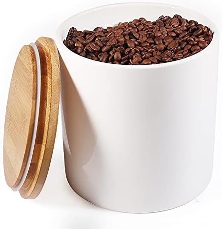 77L Food Storage Canister - Ceramic Food Storage Canister with Airtight Wooden Lid, 82.09 FL OZ (2430 ML) White Food Storage Jar for Home and Kitchen Serving for Coffee, Sugar, Tea, Flour and More