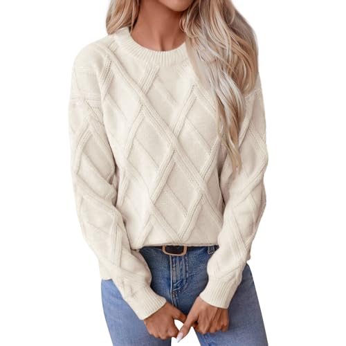 Women's Sweaters Crew Neck Pullover Cable Knit Sweaters Ribbed Casual Tops Classic Knitwear for Fall Winter2