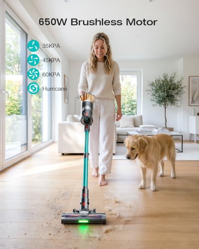 Image of Cordless Vacuum Cleaner, 60Kpa 650W Stick Vacuum with Hurricane Mode, 70-Min Runtime, Anti-Tangle Brush, Self-Standing, LED Display, Cordless Vacuum for Pet Hair, Carpet & Hard Floor, car