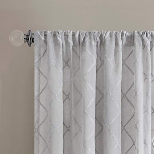 Madison Park Irina Embroidered Kitchen, Transitional Fabric Sheers Single Curtain For Living Room, 1-Panel Pack, 50 X 95 Grey #TOP2
